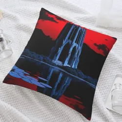 抽象水墨山水毛絨抱枕套 - okomall