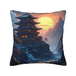 Sunrise Mountain Landscape Plush Pillow Cover - 18x18 inches | Okomall