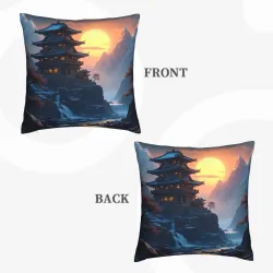 Sunrise Mountain Landscape Plush Pillow Cover - 18x18 inches | Okomall
