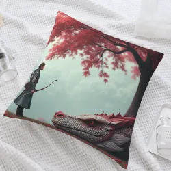 용 모티브가 있는 인형 쿠션 커버 - 18x18인치 | Okomall