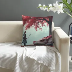غطاء وسادة فروي بنقشة التنين - 18 × 18 بوصة | Okomall