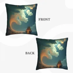 Funda de cojín de felpa de paisaje marino - Okomall