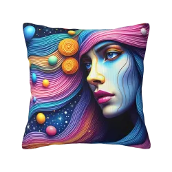 Housse de coussin en peluche avec motif abstrait d'ondes et de portrait - Okomall
