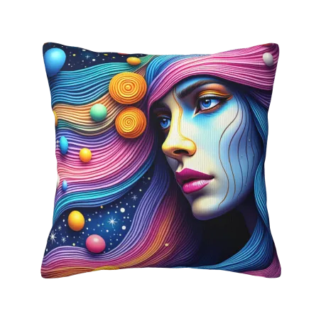 Housse de coussin en peluche avec motif abstrait d'ondes et de portrait - Okomall
