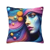 Housse de coussin en peluche avec motif abstrait d'ondes et de portrait - Okomall
