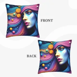 Funda de cojín de peluche con diseño abstracto de olas y figura humana - Okomall