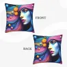 Funda de cojín de peluche con diseño abstracto de olas y figura humana - Okomall