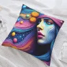 Housse de coussin en peluche avec motif abstrait d'ondes et de portrait - Okomall