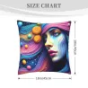 Housse de coussin en peluche avec motif abstrait d'ondes et de portrait - Okomall