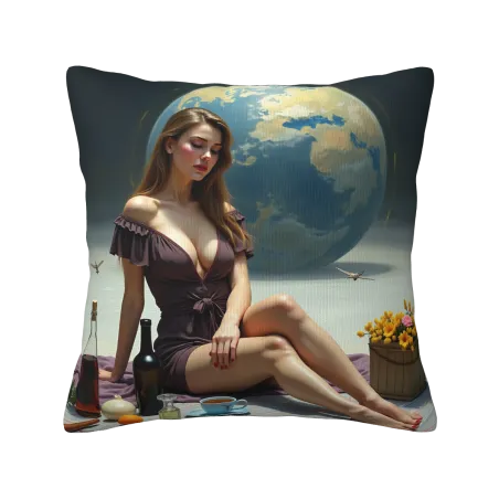 La Femme Réfléchie - Taie d'Oreiller en Peluche Artistique | OKOMALL