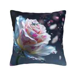 Funda de cojín de felpa con estampado floral y de plumas - Okomall