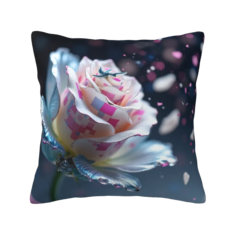 Funda de cojín de felpa con estampado floral y de plumas - Okomall