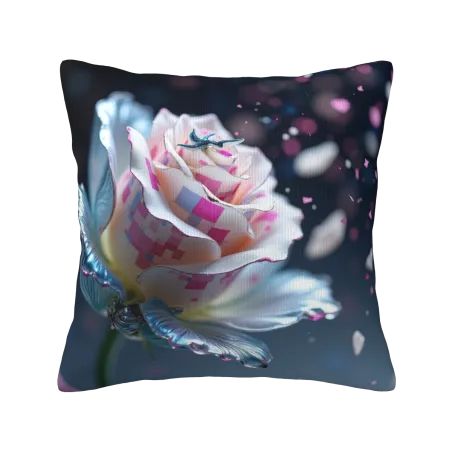 Funda de cojín de felpa con estampado floral y de plumas - Okomall