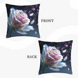 Funda de cojín de felpa con estampado floral y de plumas - Okomall
