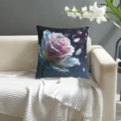 Funda de cojín de felpa con estampado floral y de plumas - Okomall