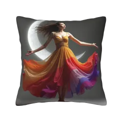 Housse de Coussin en Peluche avec Motif de Fille Arc-en-Ciel Fantastique - OkOmall