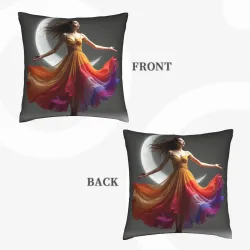 Housse de Coussin en Peluche avec Motif de Fille Arc-en-Ciel Fantastique - OkOmall