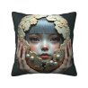 Housse de coussin en peluche à portrait de jeune fille recto-verso - Okamall