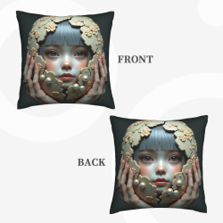 Housse de coussin en peluche à portrait de jeune fille recto-verso - Okamall