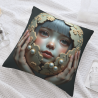 Housse de coussin en peluche à portrait de jeune fille recto-verso - Okamall