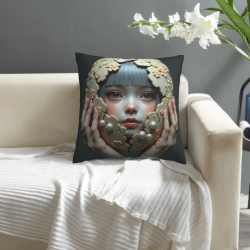 Housse de coussin en peluche à portrait de jeune fille recto-verso - Okamall