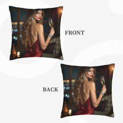 Housse de coussin en peluche avec motif de femme élégante - 18x18 pouces | OKOMALL