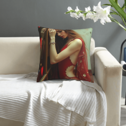 Housse de coussin en peluche avec portrait féminin esthétique - Okomall