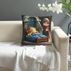 Copri-cuscino in peluche con castello delle fiabe - Okomall