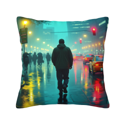 霓虹雨夜 绒面 抱枕套 - Okomall