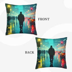 Neon Rain Night Plush Pillow Cover - Okomall