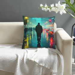 Neon Rain Night Plush Pillow Cover - Okomall