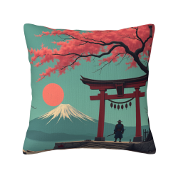 Funda de cojín de paisaje japonés - Monte Fuji y Samurai | Okomall