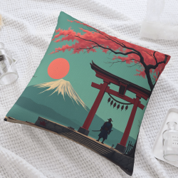 日式風景抱枕套 - 富士山與武士 | Okomall