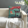 Funda de cojín de paisaje japonés - Monte Fuji y Samurai | Okomall
