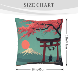 日式風景抱枕套 - 富士山與武士 | Okomall