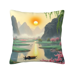 Housse de coussin en peluche avec paysage montagneux - Okomall