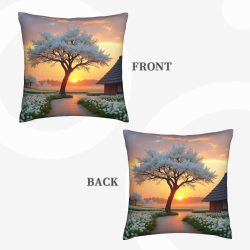 Funda de cojín de peluche con diseño de bosque al atardecer - Okomall