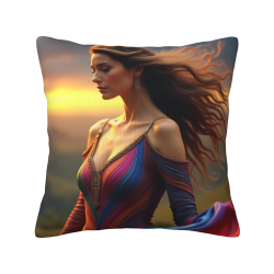 Housse de coussin en peluche avec motif féminin et paysage esthétique - Okomall