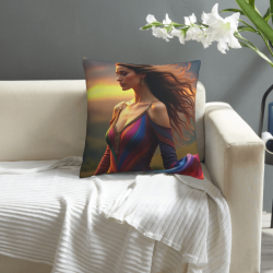Housse de coussin en peluche avec motif féminin et paysage esthétique - Okomall