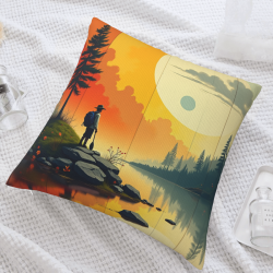 Housse de coussin en peluche 'Crépuscule en forêt' - Okomall