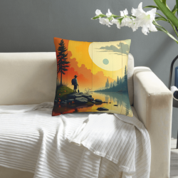 Housse de coussin en peluche 'Crépuscule en forêt' - Okomall