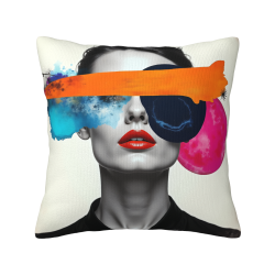 Funda de cojín de peluche con arte abstracto y retrato - Okomall