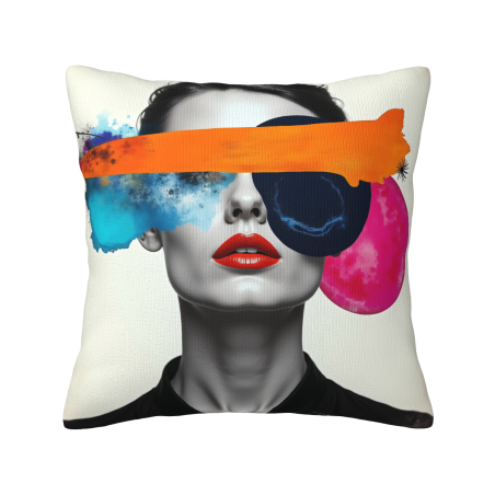 Housse de coussin en peluche avec art abstrait et portrait - Okomall
