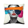 Housse de coussin en peluche avec art abstrait et portrait - Okomall