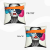 Housse de coussin en peluche avec art abstrait et portrait - Okomall