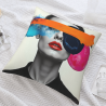 Funda de cojín de peluche con arte abstracto y retrato - Okomall