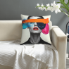 Housse de coussin en peluche avec art abstrait et portrait - Okomall