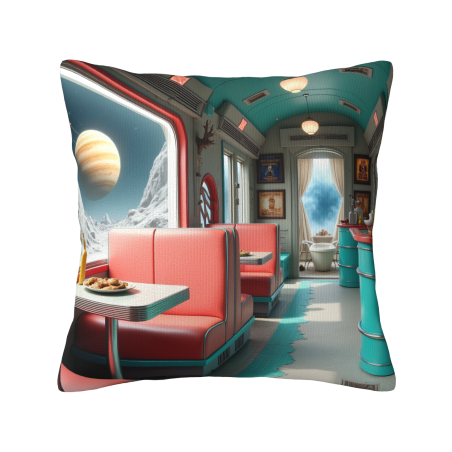 Housse de coussin en peluche avec scène de café vintage - Okomall