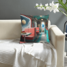 Vintage Coffee Shop Scene Plush Pillow Cover - Okomall