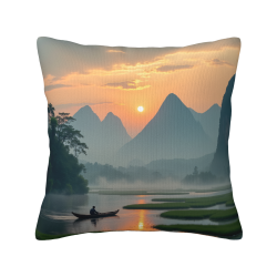 Housse de coussin en peluche avec paysage montagneux - Okomall